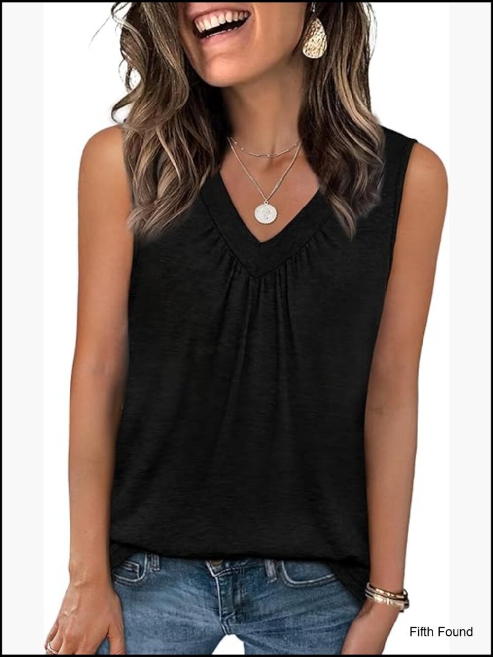 Loose Fit V-Neck Tank Top Sleeveless Summer Tee Lightweight Stretch Fabric